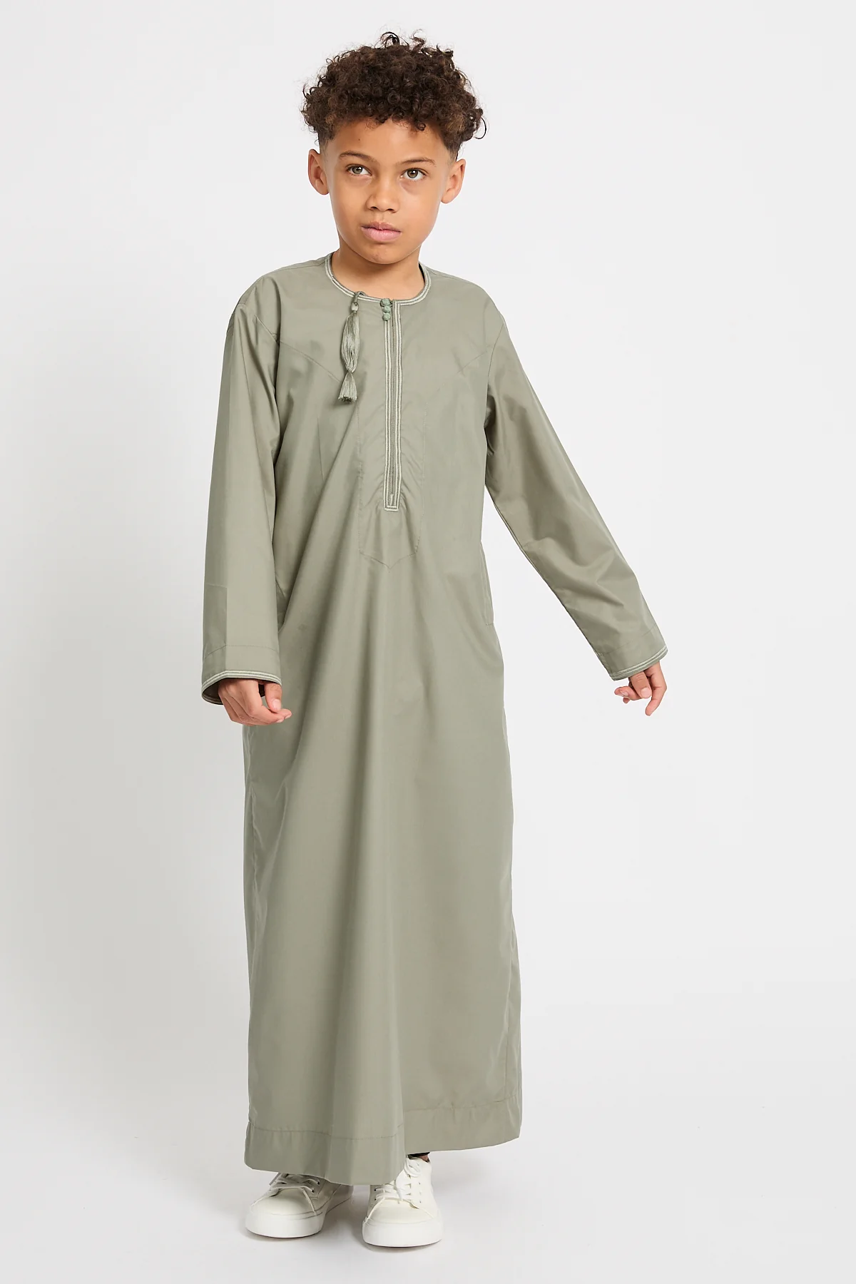 Junior Boys Premium Omani Thobe - Desert Sage - Image 3
