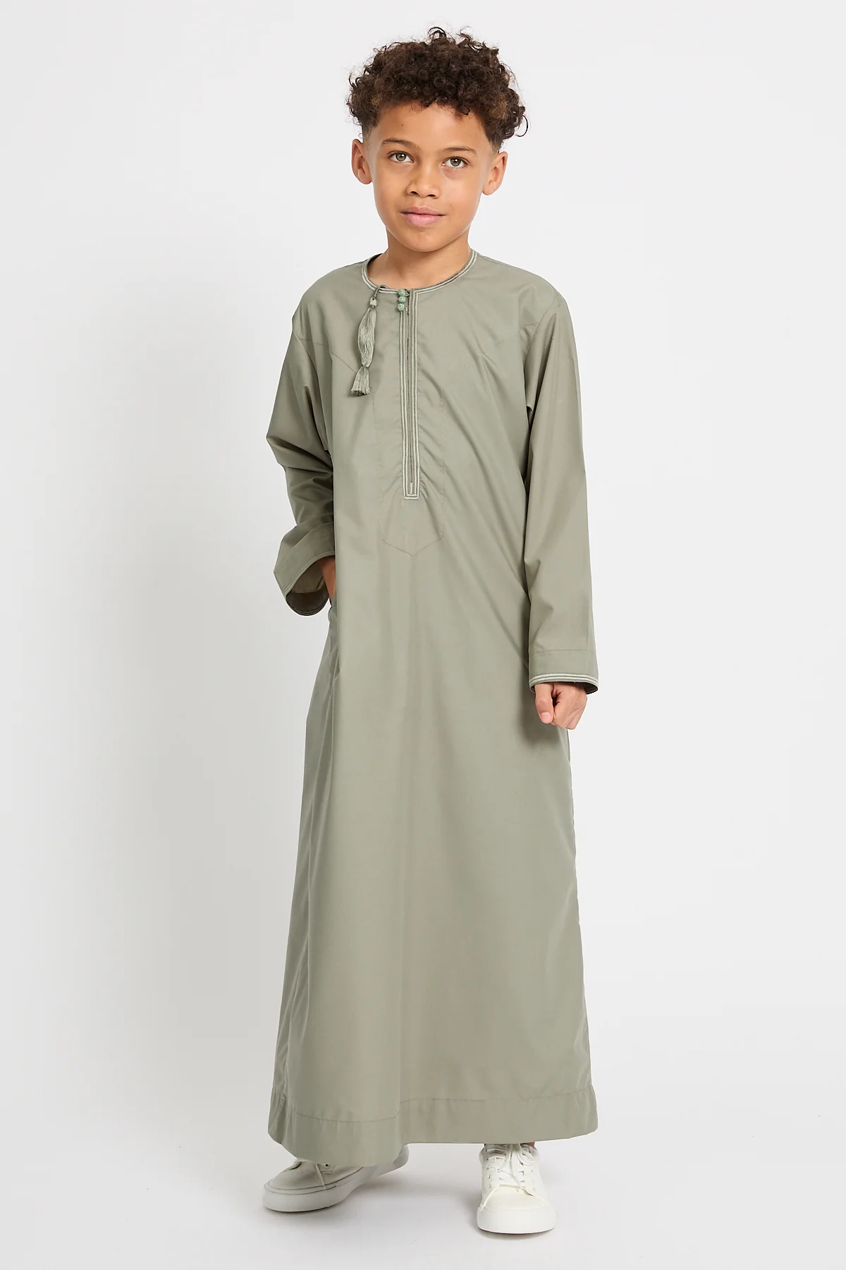 Junior Boys Premium Omani Thobe - Desert Sage - Image 4