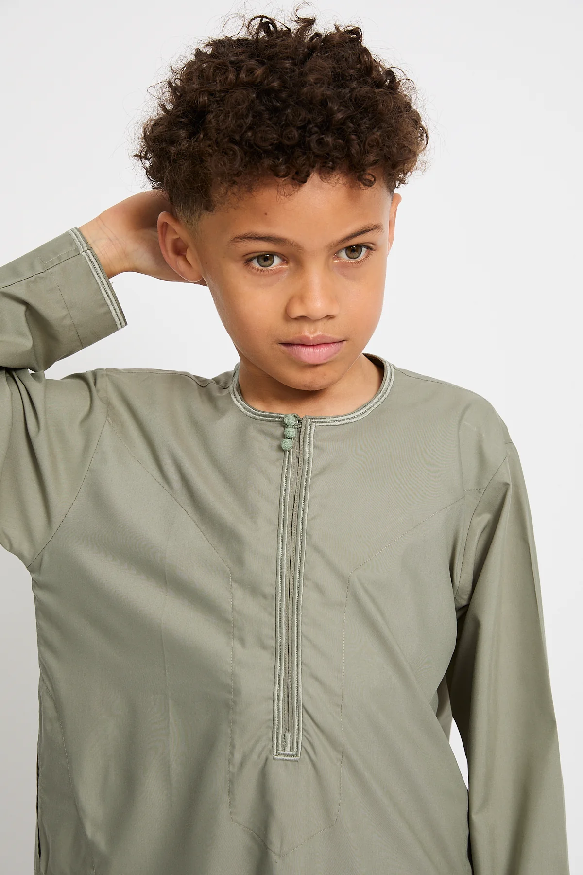 Junior Boys Premium Omani Thobe - Desert Sage - Image 5