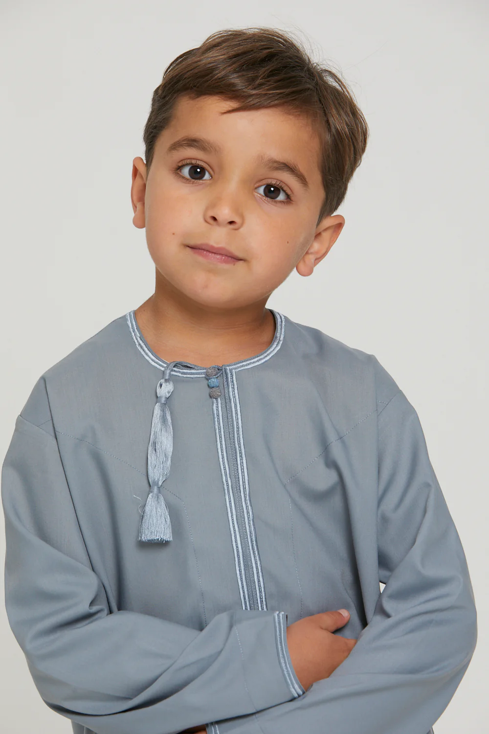 Junior Boys Premium Omani Thobe - Dusty Blue - Image 2