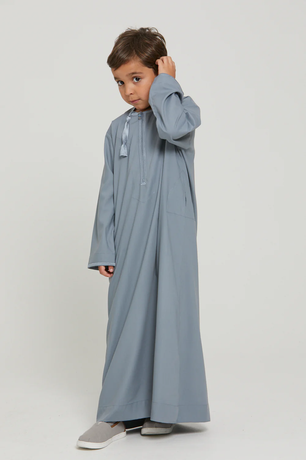 Junior Boys Premium Omani Thobe - Dusty Blue - Image 4