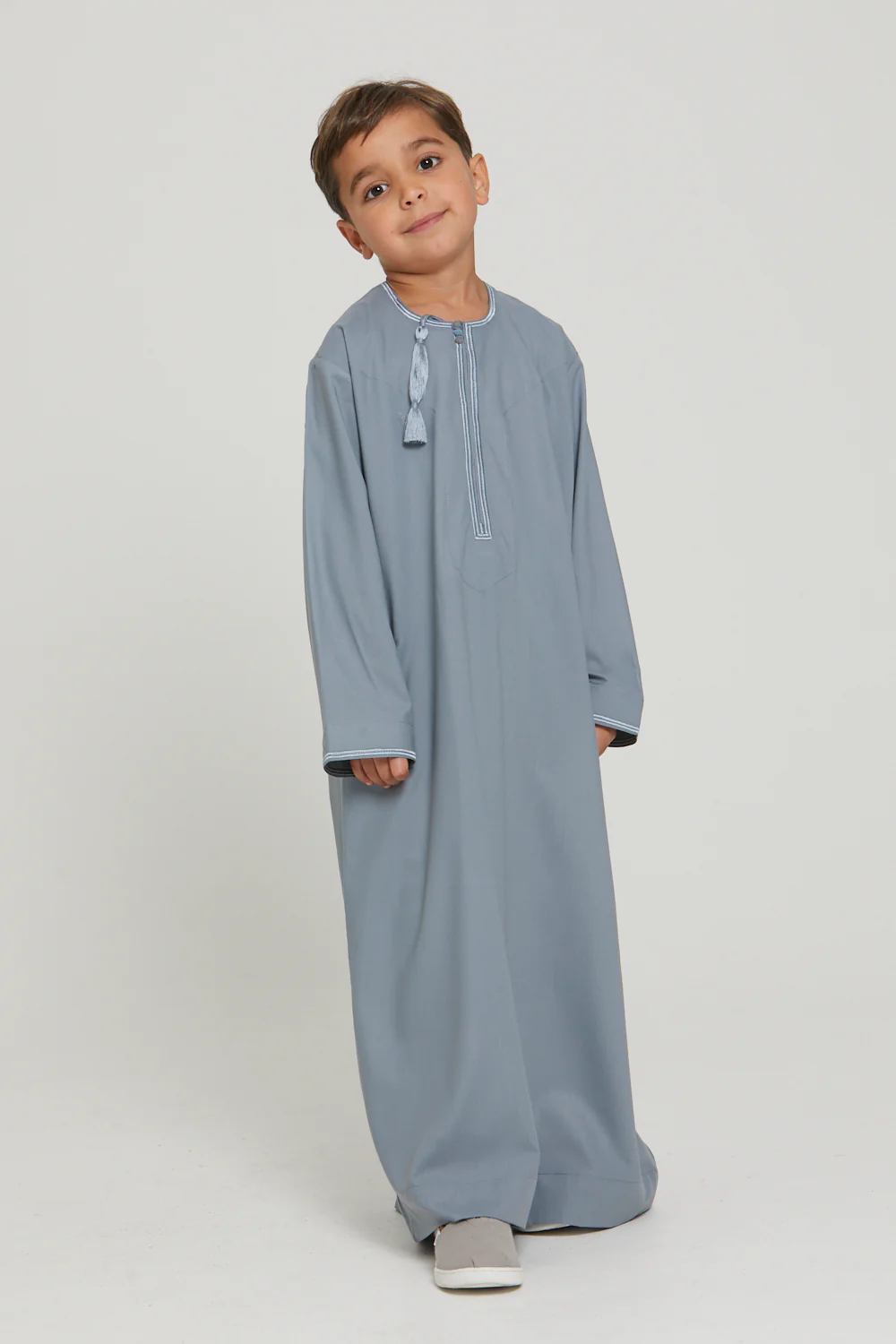 Junior Boys Premium Omani Thobe - Dusty Blue - Image 5