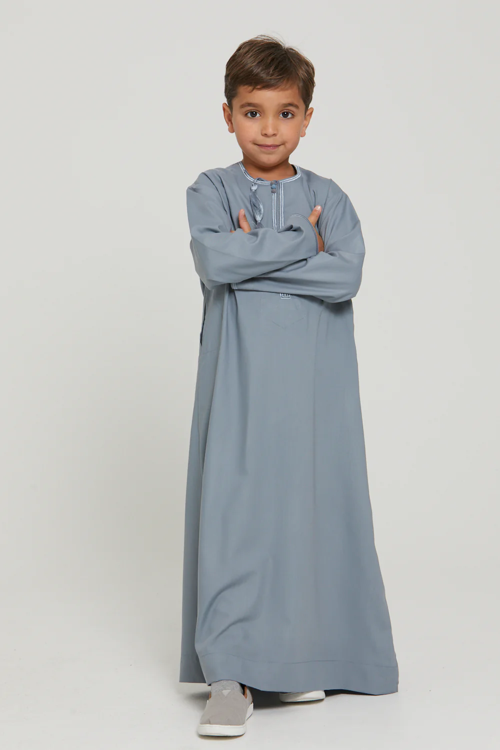 Junior Boys Premium Omani Thobe - Dusty Blue - Image 6
