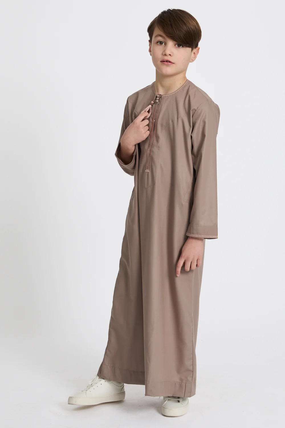 Junior Boys Premium Omani Thobe - Mocha Meringue - Image 4