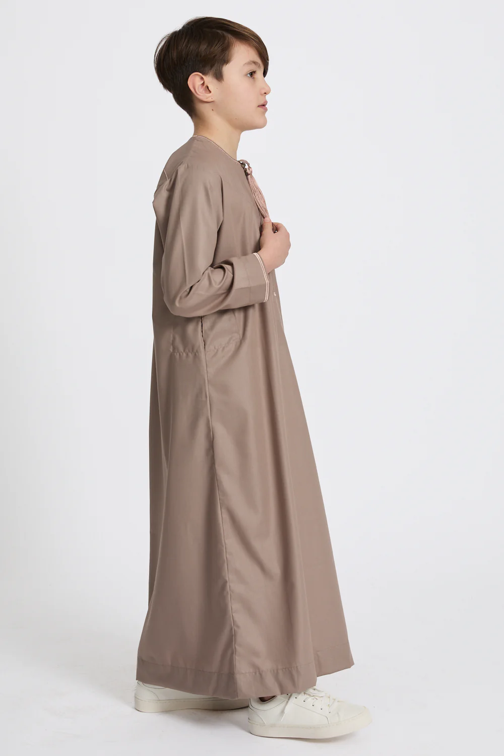 Junior Boys Premium Omani Thobe - Mocha Meringue - Image 5
