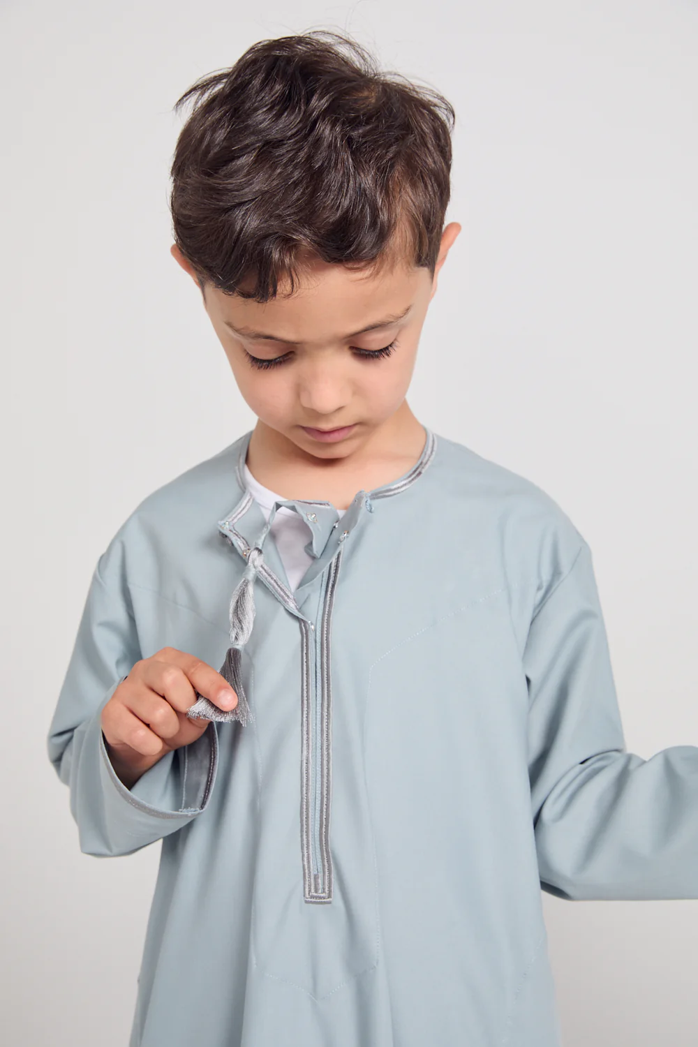 Junior Boys Premium Omani Thobe - Pearl Blue - Image 2