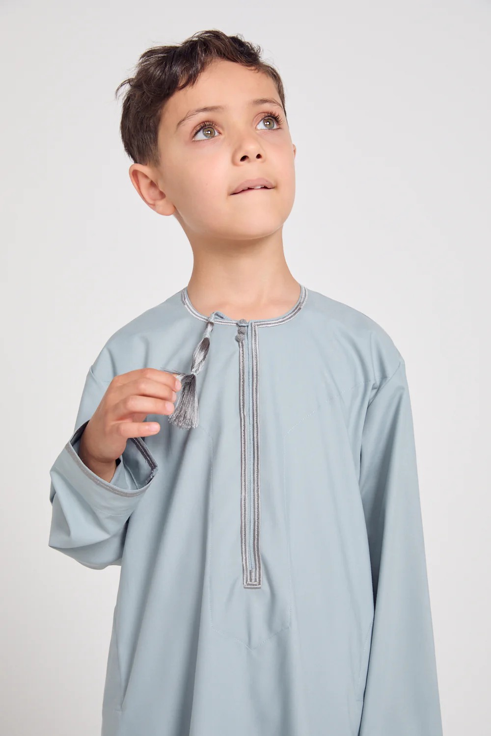Junior Boys Premium Omani Thobe - Pearl Blue - Image 4