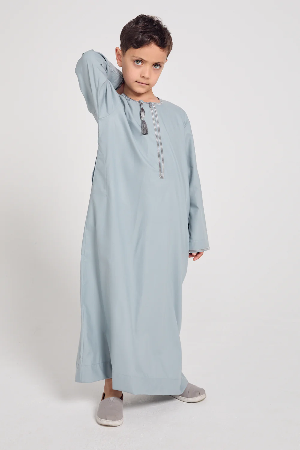 Junior Boys Premium Omani Thobe - Pearl Blue - Image 5