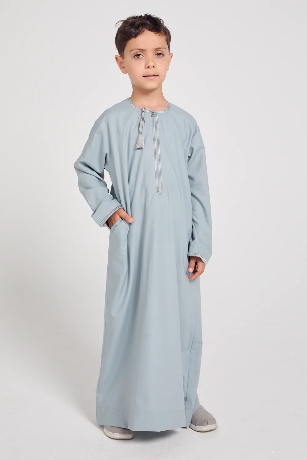 Junior Boys Premium Omani Thobe - Pearl Blue - Image 6