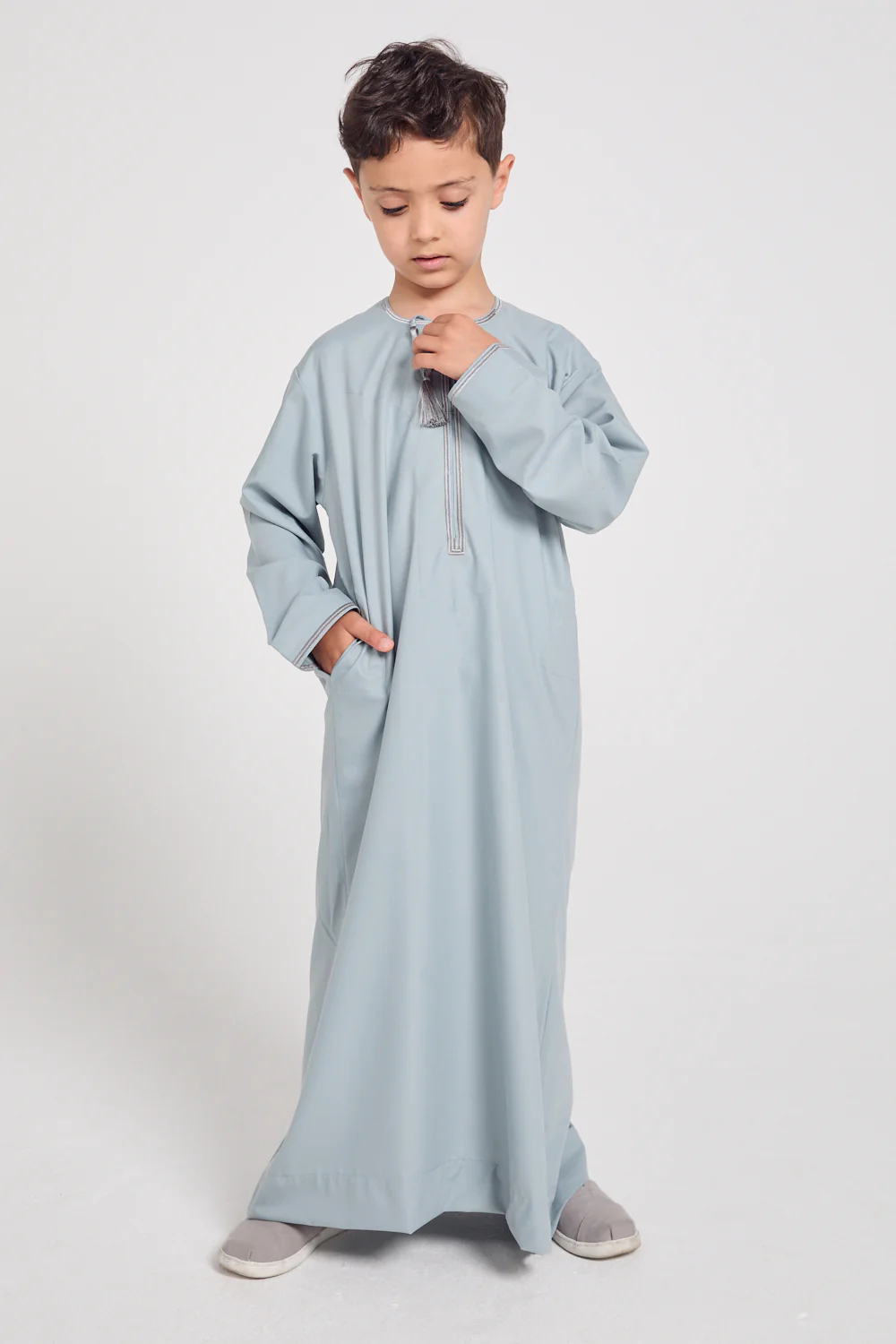 Junior Boys Premium Omani Thobe - Pearl Blue - Image 7