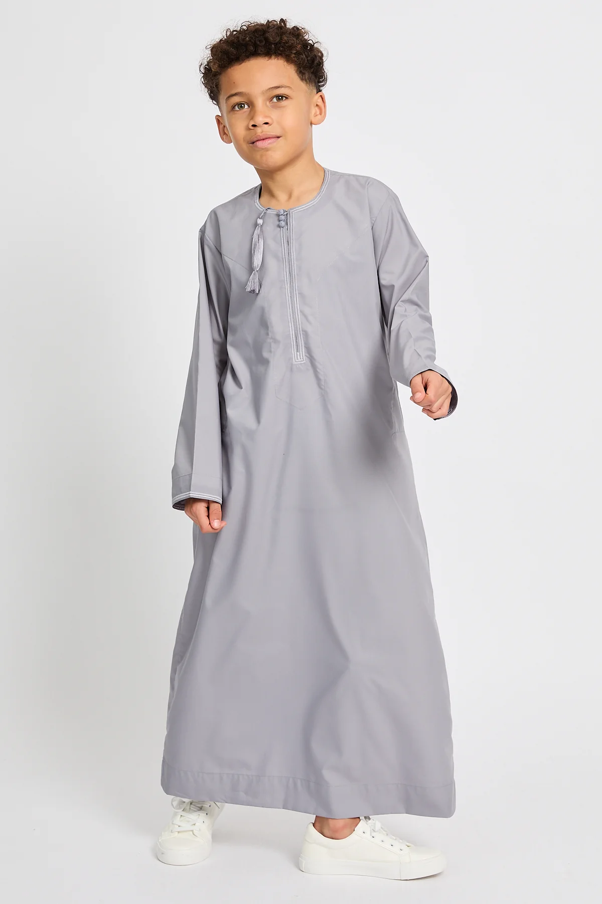 Junior Boys Premium Omani Thobe - Pearl Grey - Image 3
