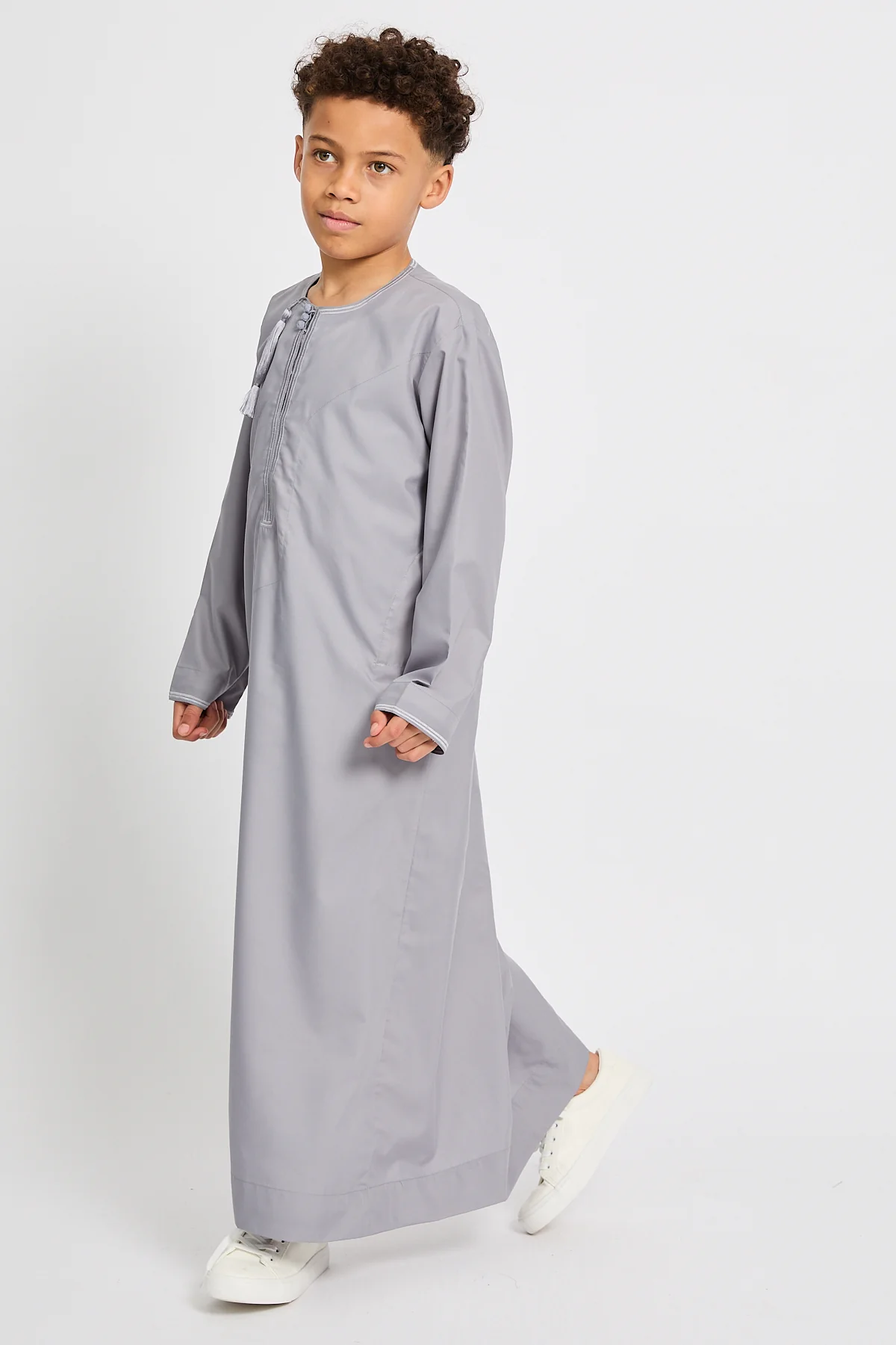 Junior Boys Premium Omani Thobe - Pearl Grey - Image 5