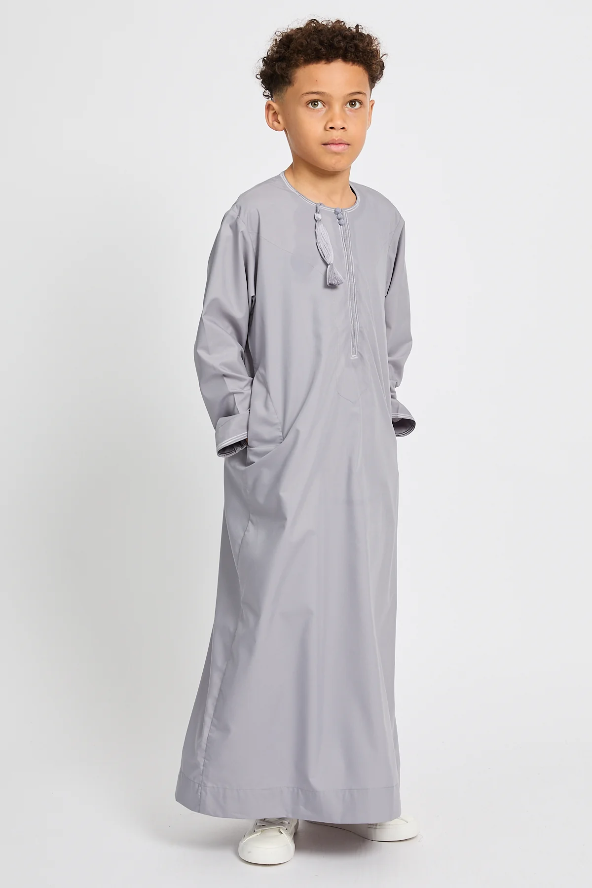 Junior Boys Premium Omani Thobe - Pearl Grey - Image 6