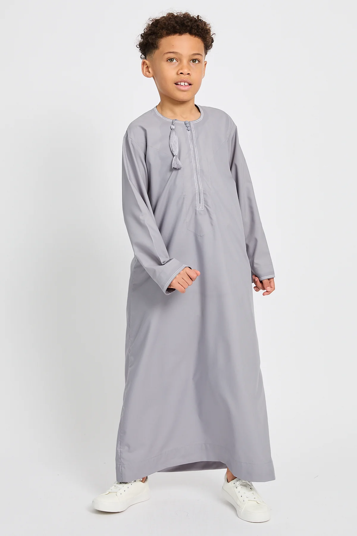 Junior Boys Premium Omani Thobe - Pearl Grey - Image 8