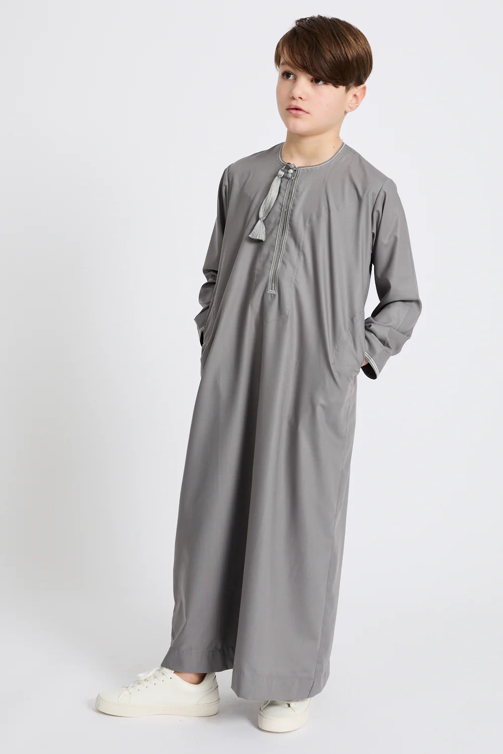 Junior Boys Premium Omani Thobe - Sage Grey
