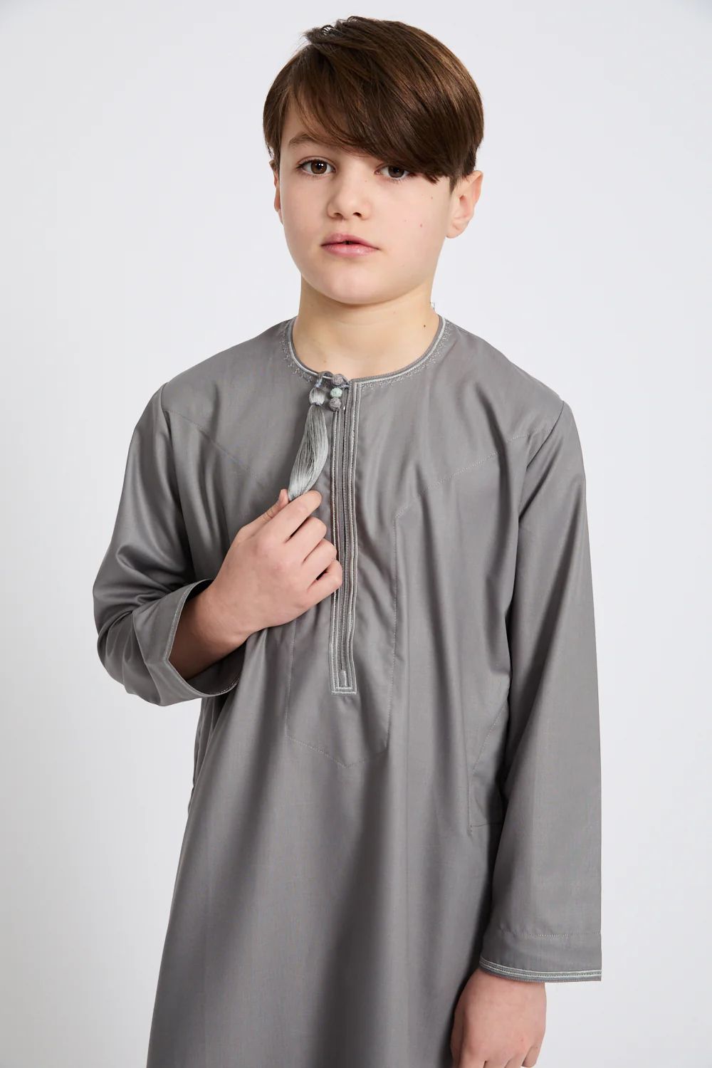 Junior Boys Premium Omani Thobe - Sage Grey - Image 3