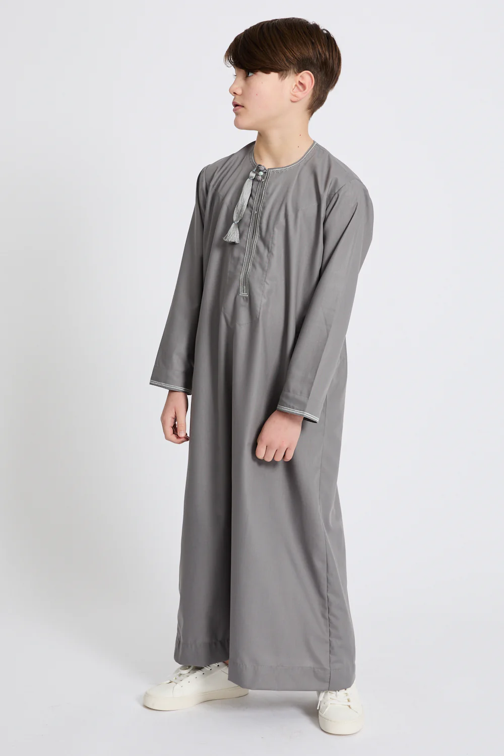 Junior Boys Premium Omani Thobe - Sage Grey - Image 4