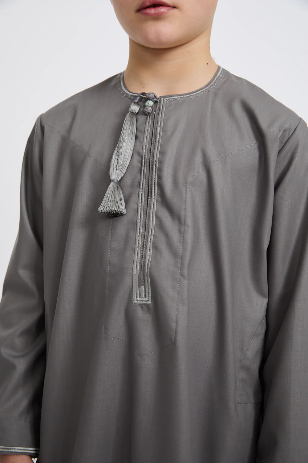 Junior Boys Premium Omani Thobe - Sage Grey - Image 5