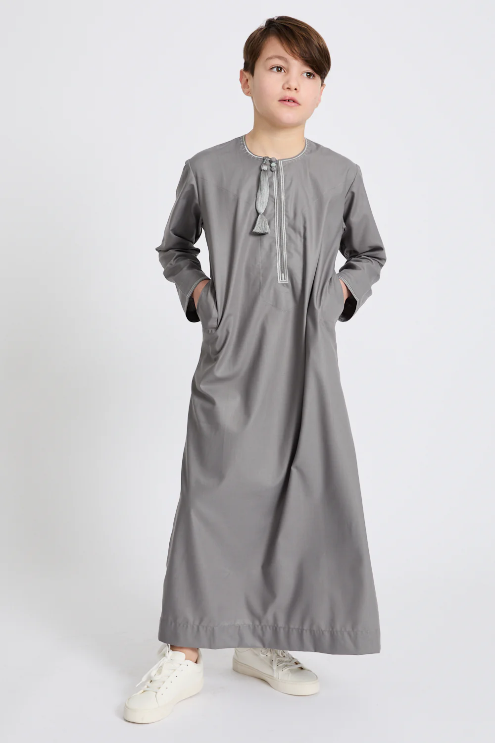Junior Boys Premium Omani Thobe - Sage Grey - Image 6