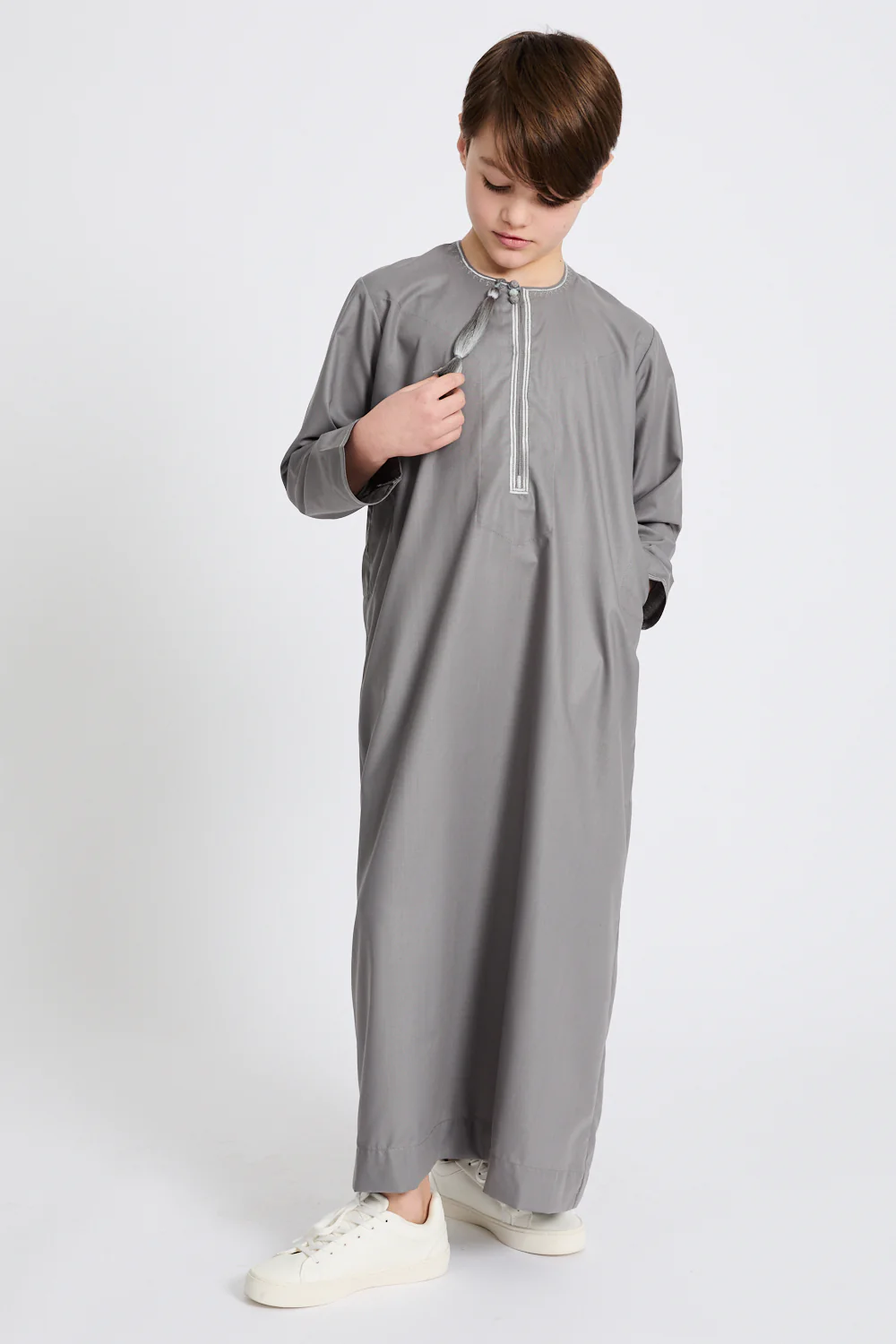 Junior Boys Premium Omani Thobe - Sage Grey - Image 7