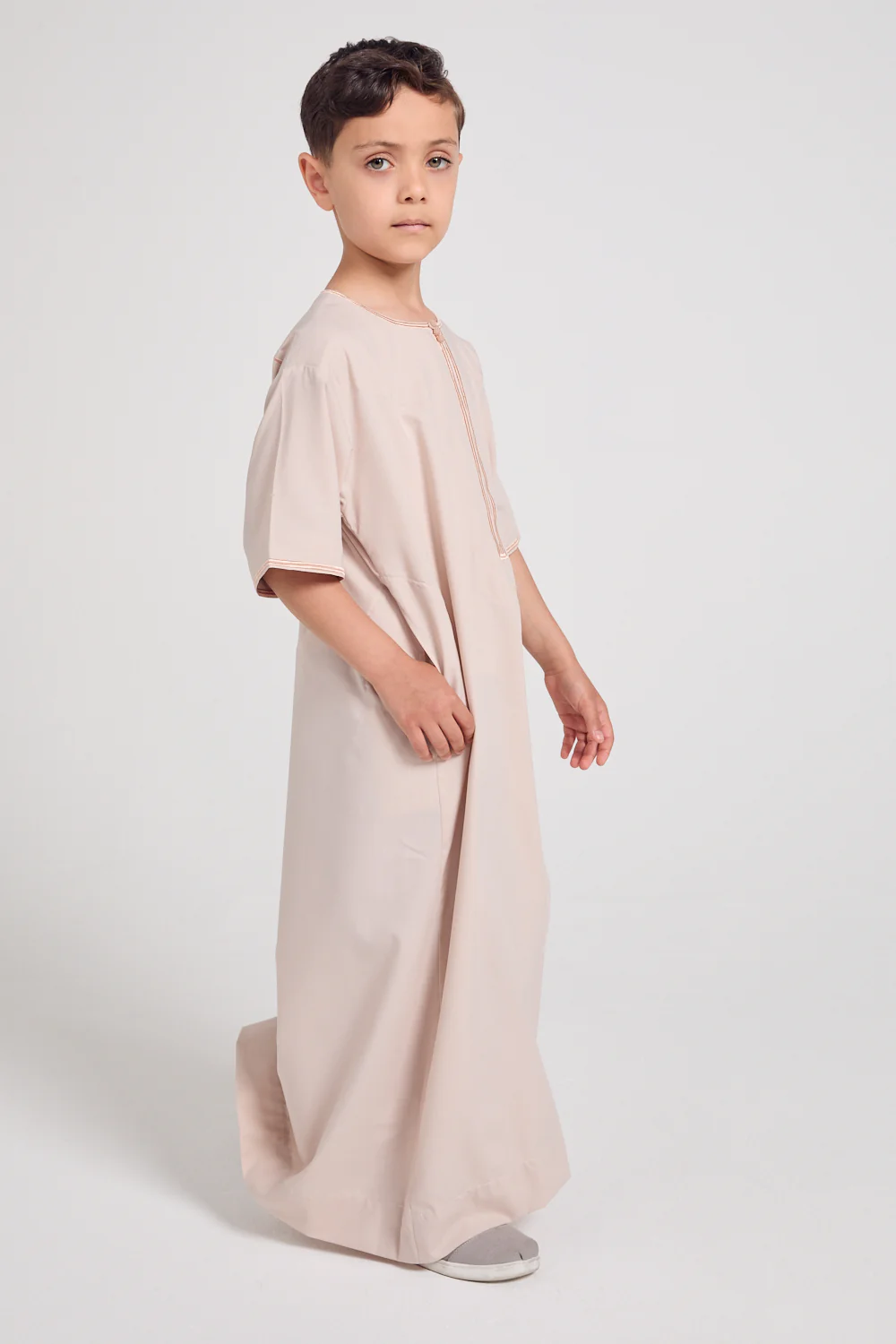 Junior Boys Short Sleeve Premium Omani Thobe - Coconut Macaroon