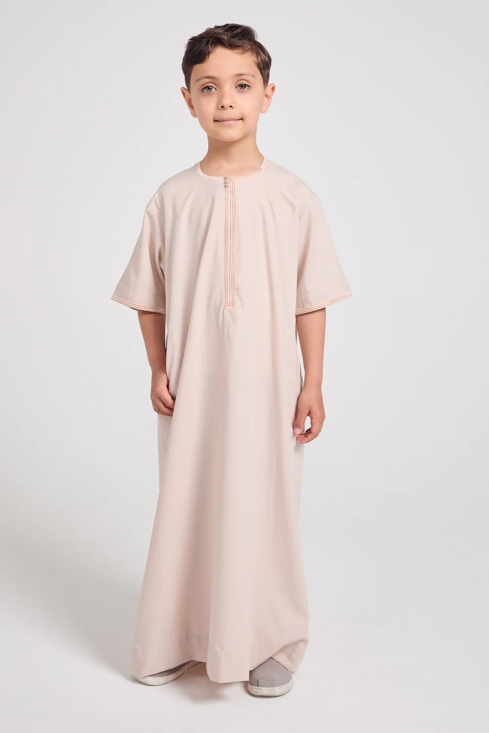Junior Boys Short Sleeve Premium Omani Thobe - Coconut Macaroon - Image 3