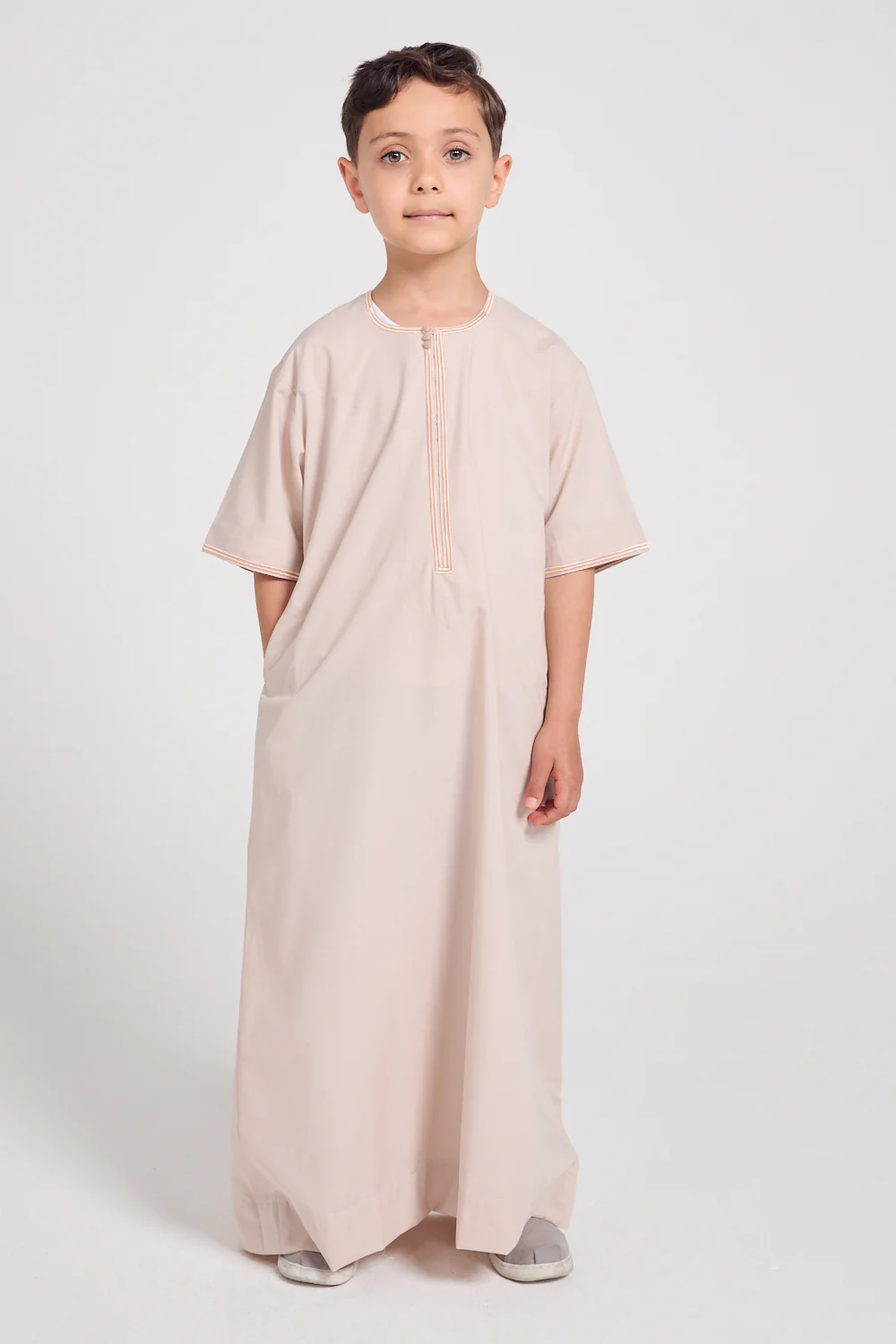 Junior Boys Short Sleeve Premium Omani Thobe - Coconut Macaroon - Image 5