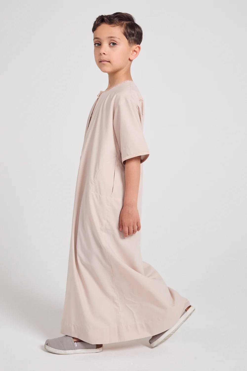 Junior Boys Short Sleeve Premium Omani Thobe - Coconut Macaroon - Image 6