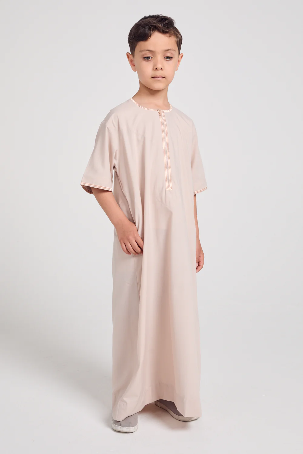 Junior Boys Short Sleeve Premium Omani Thobe - Coconut Macaroon - Image 7