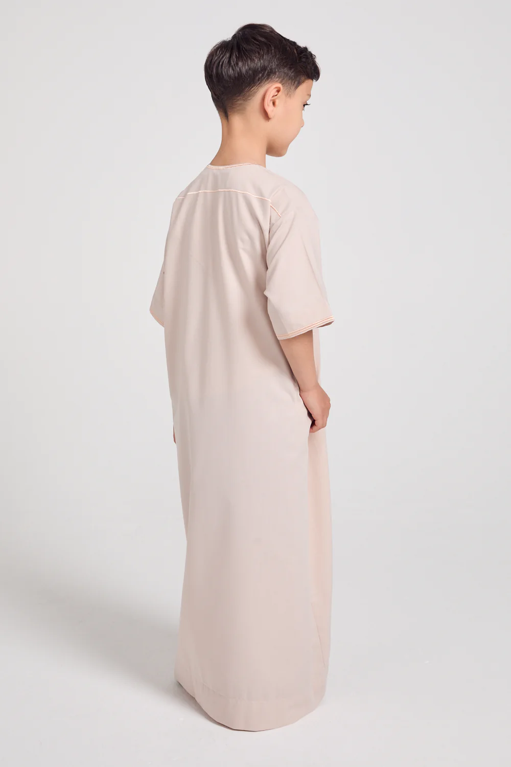 Junior Boys Short Sleeve Premium Omani Thobe - Coconut Macaroon - Image 8