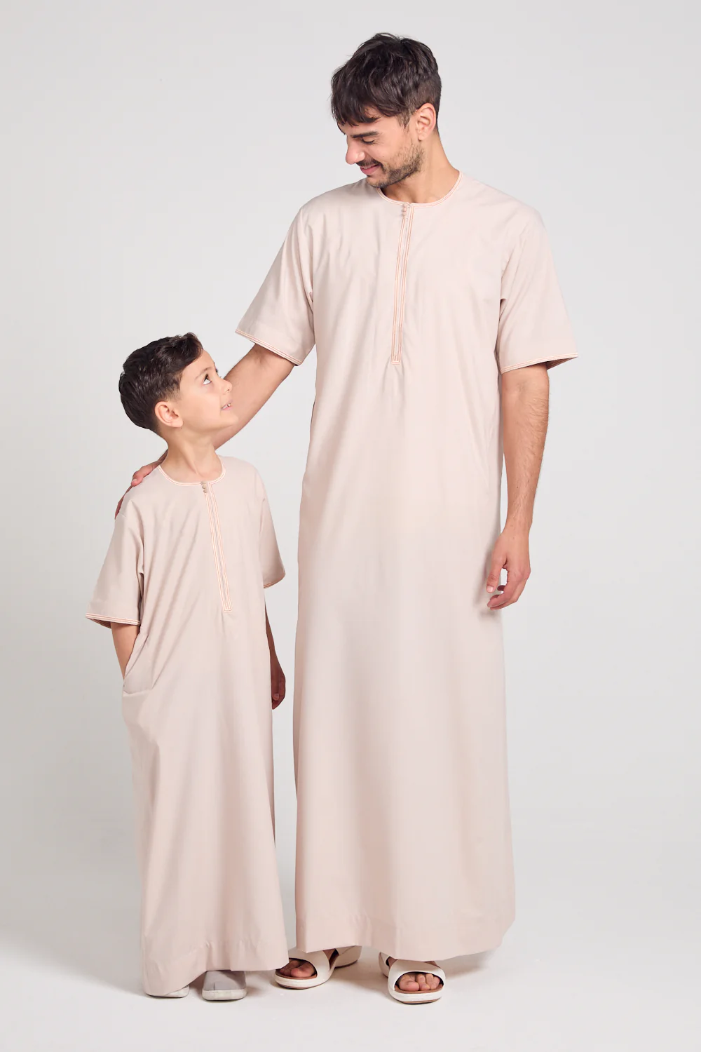 Junior Boys Short Sleeve Premium Omani Thobe - Coconut Macaroon - Image 9