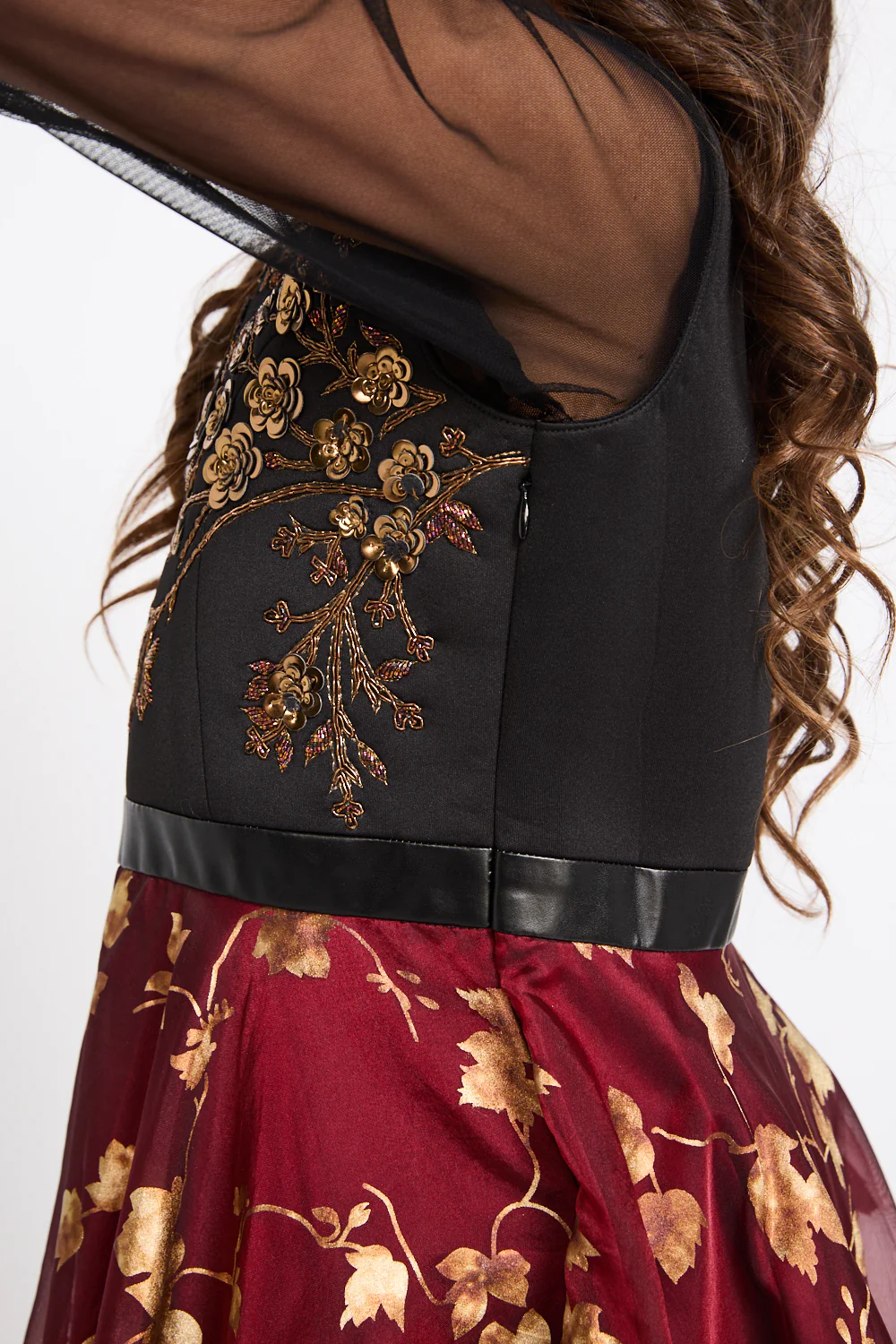 Junior Girls 3D Floral Motif Embellished Abaya Dress - Midnight Rose - Image 4