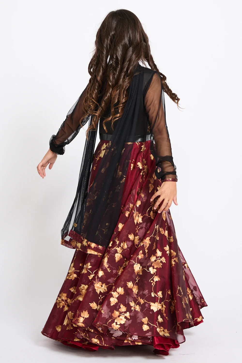Junior Girls 3D Floral Motif Embellished Abaya Dress - Midnight Rose - Image 5