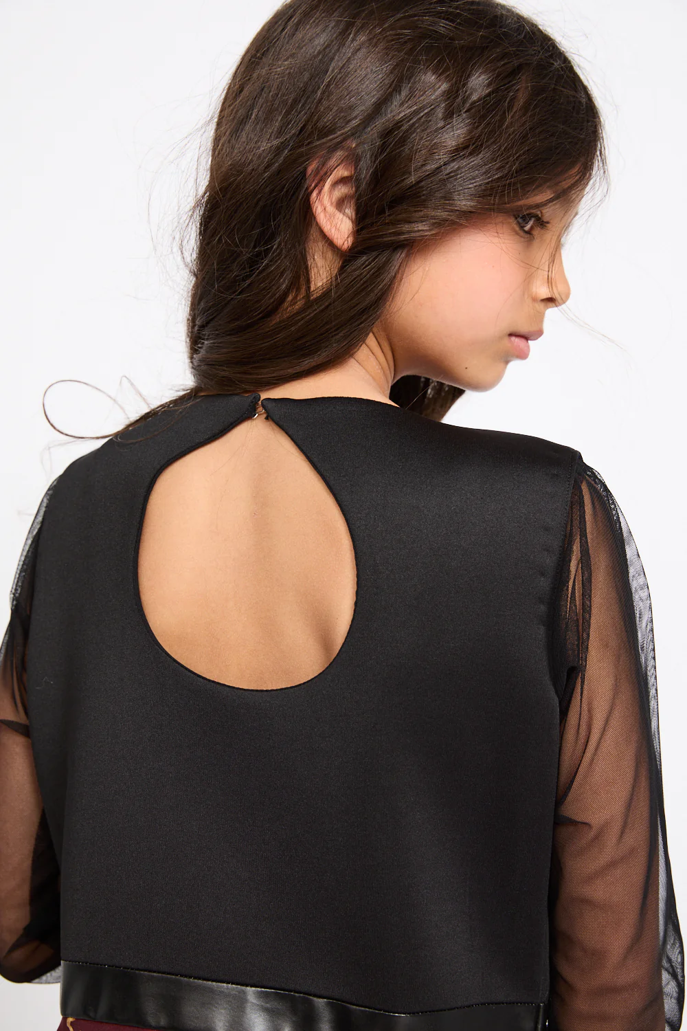 Junior Girls 3D Floral Motif Embellished Abaya Dress - Midnight Rose - Image 6