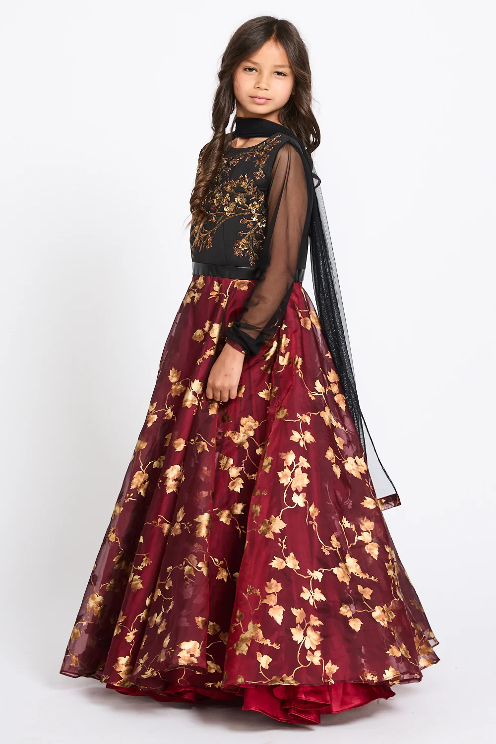 Junior Girls 3D Floral Motif Embellished Abaya Dress - Midnight Rose - Image 8