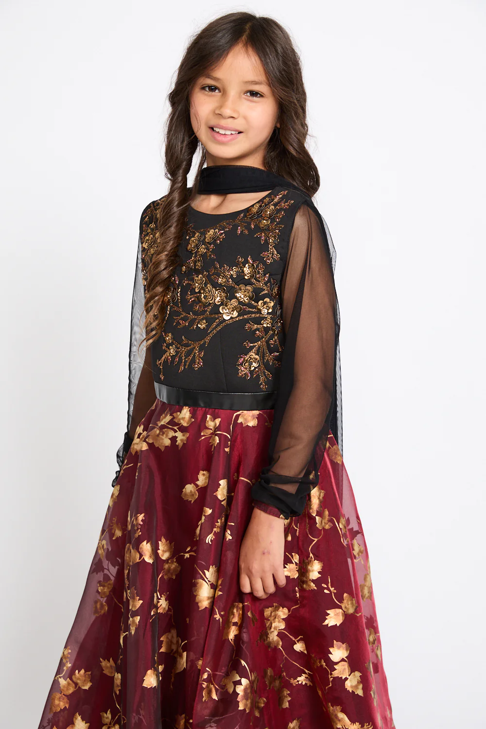 Junior Girls 3D Floral Motif Embellished Abaya Dress - Midnight Rose - Image 9