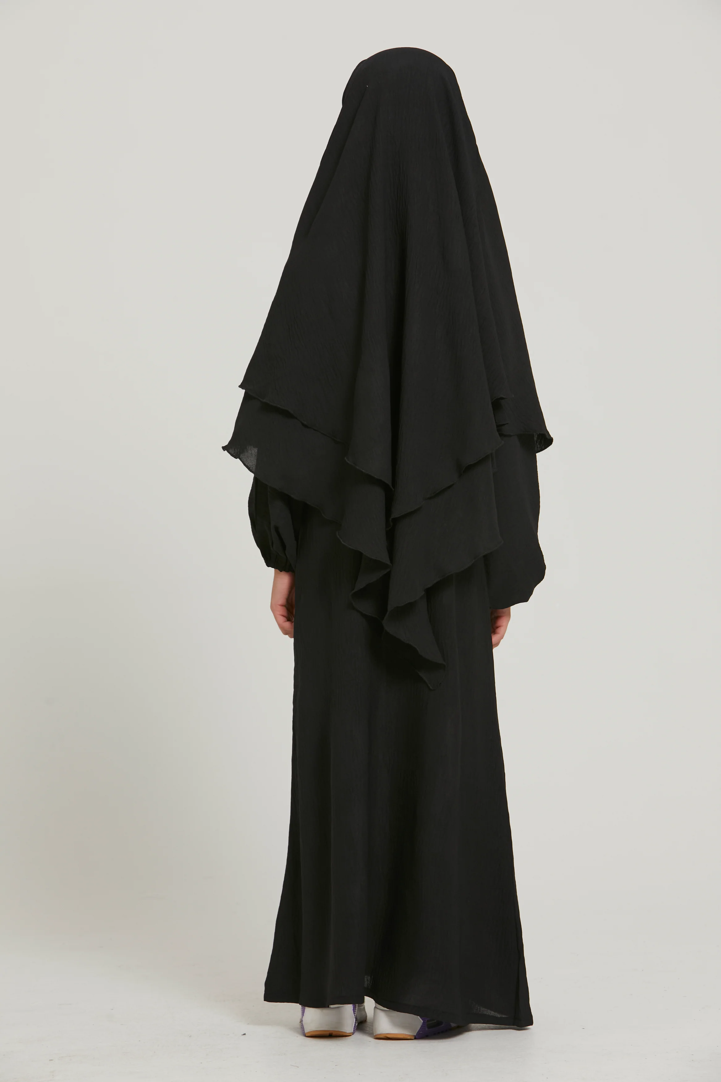 Junior Girls Abaya with Khimar Set - Black - Image 3