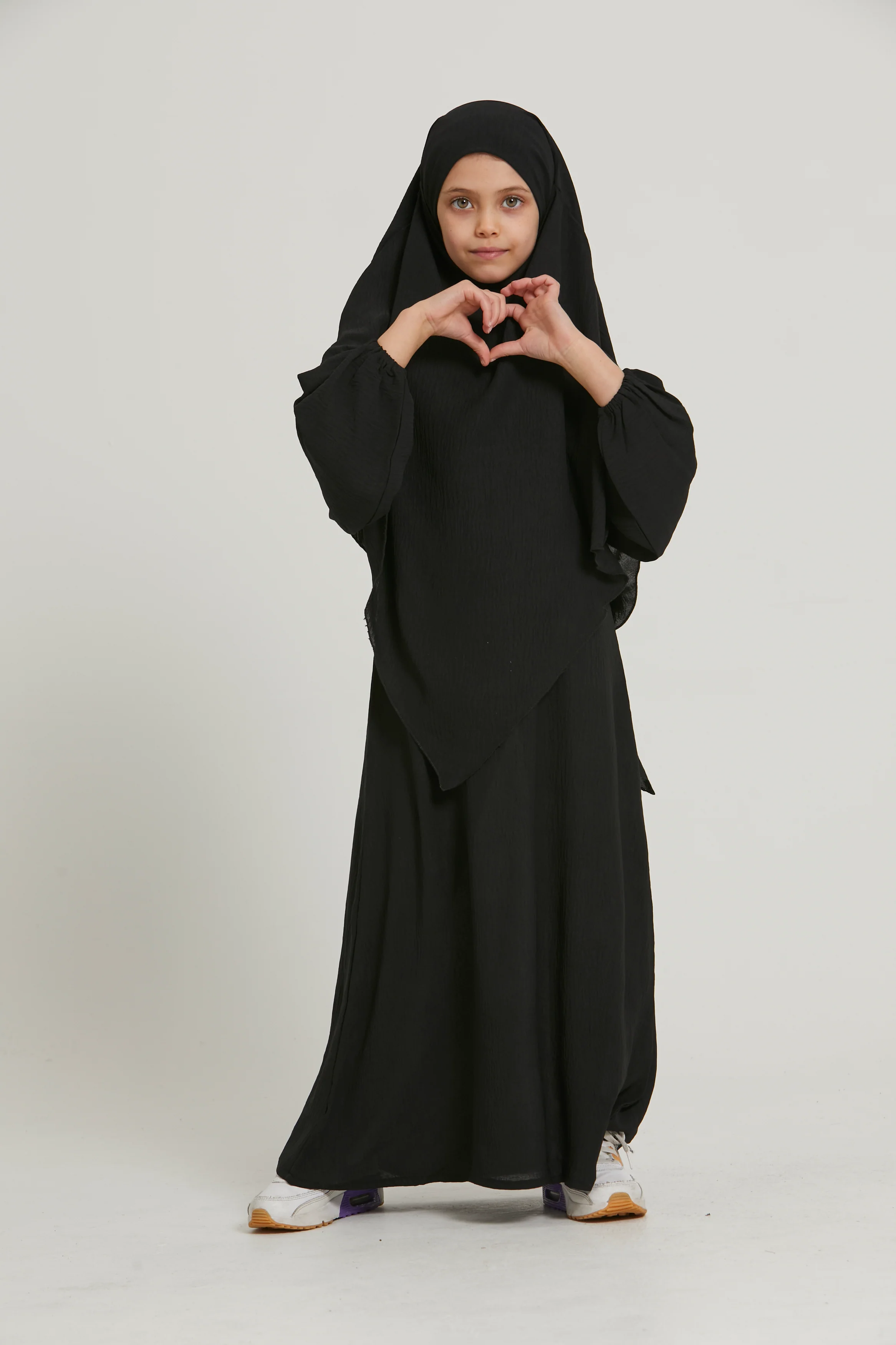Junior Girls Abaya with Khimar Set - Black - Image 6