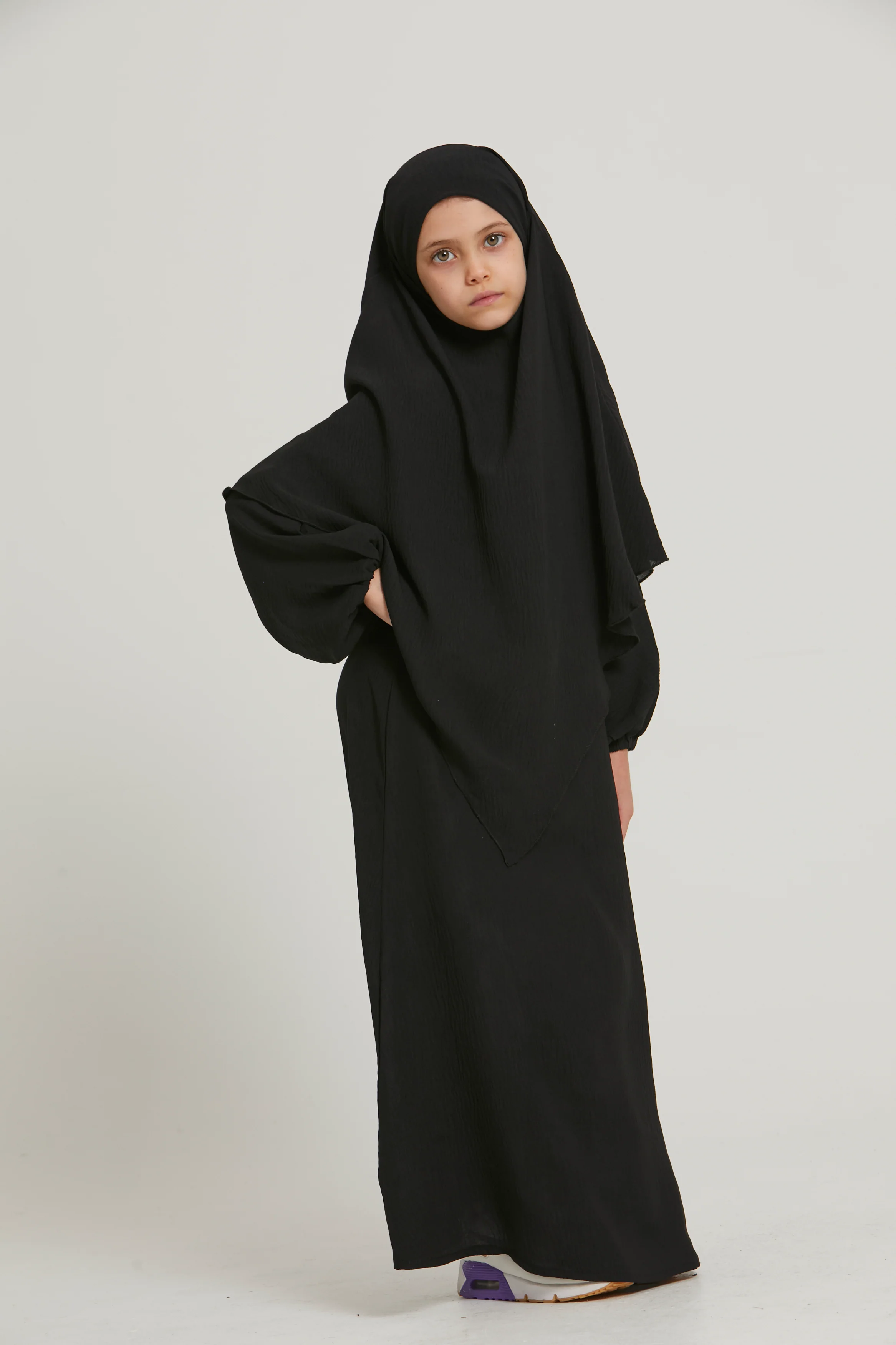 Junior Girls Abaya with Khimar Set - Black - Image 7