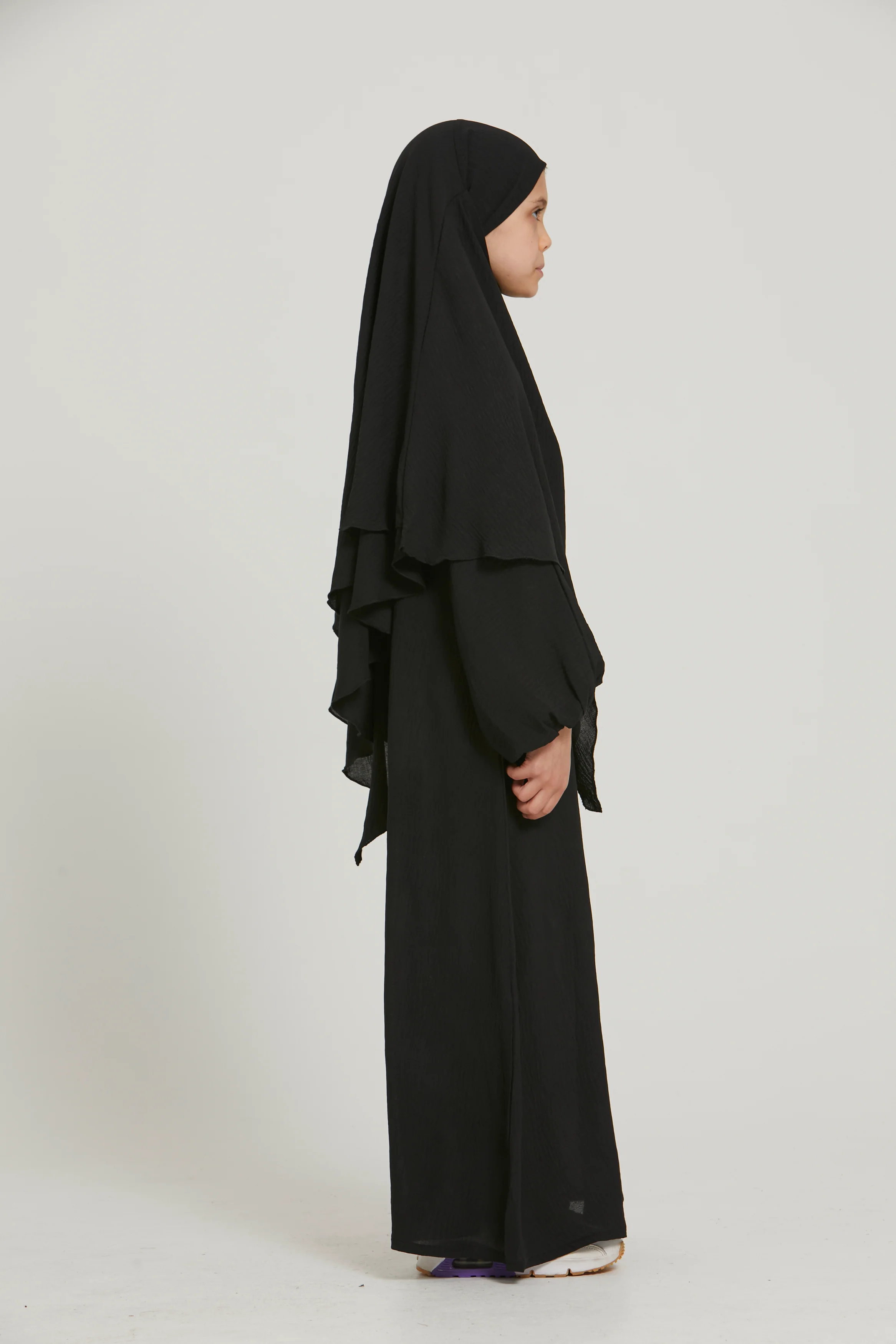 Junior Girls Abaya with Khimar Set - Black - Image 8