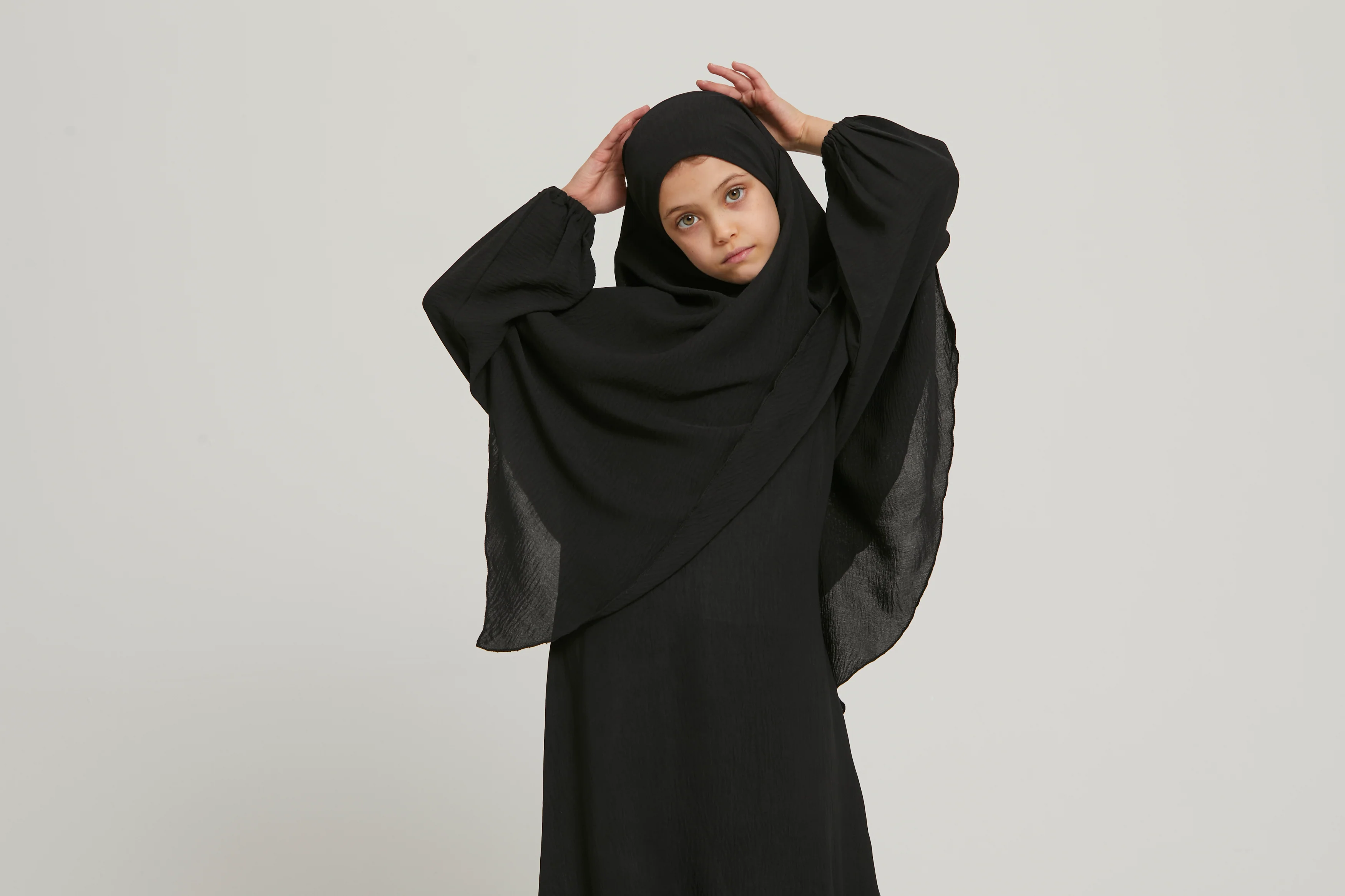 Junior Girls Abaya with Khimar Set - Black - Image 9