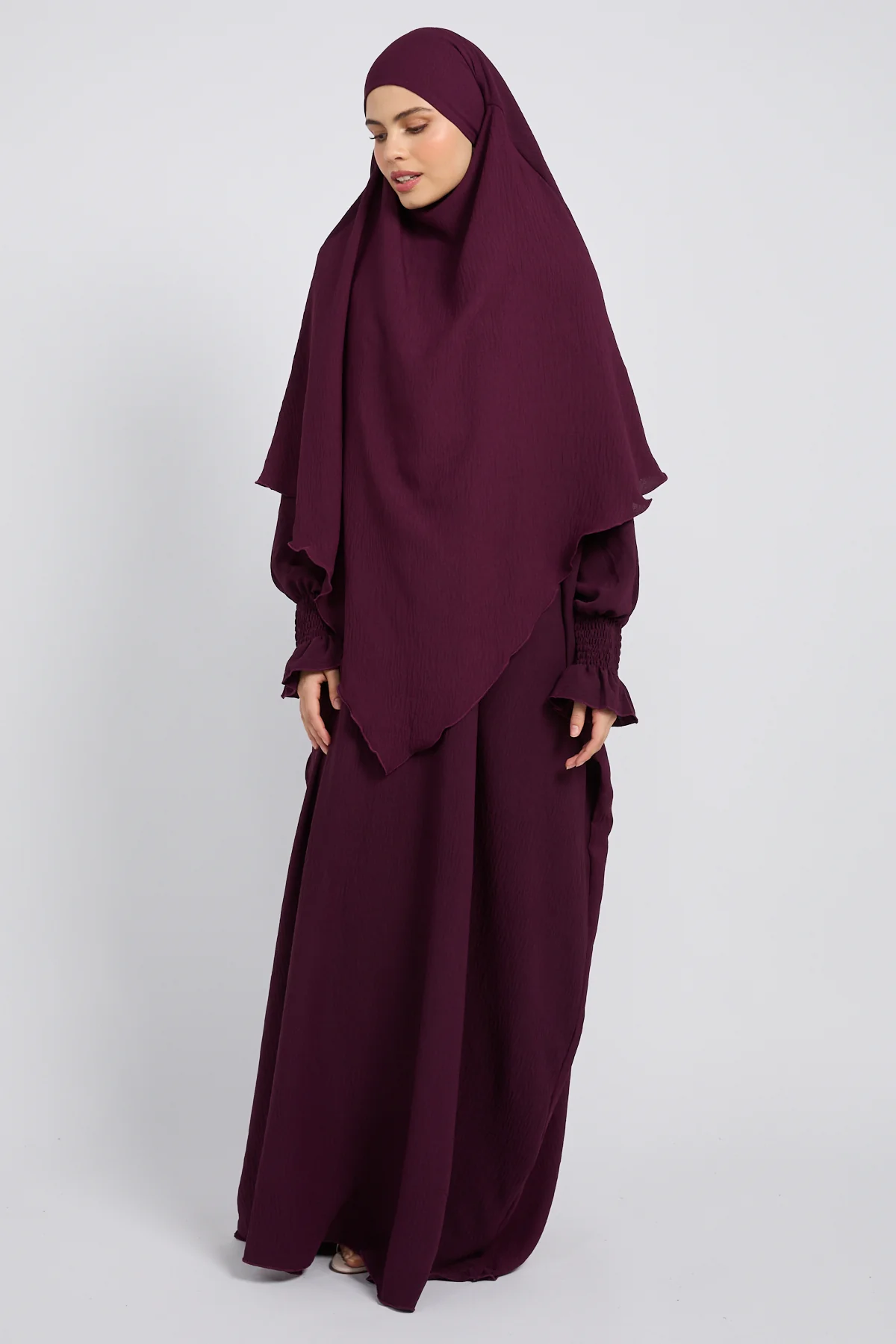 Junior Girls Abaya with Khimar Set - Mulberry Plum - Image 7