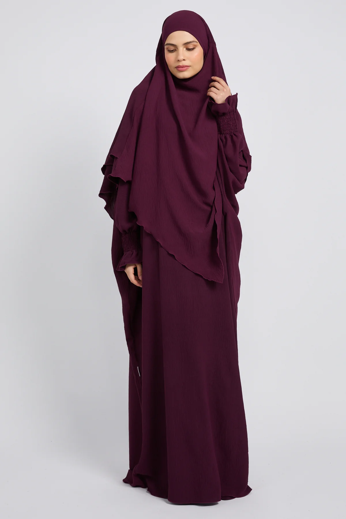 Junior Girls Abaya with Khimar Set - Mulberry Plum - Image 9