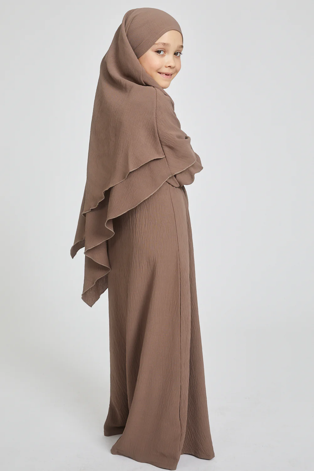 Junior Girls Abaya with Khimar Set - Smokey Taupe - Image 2