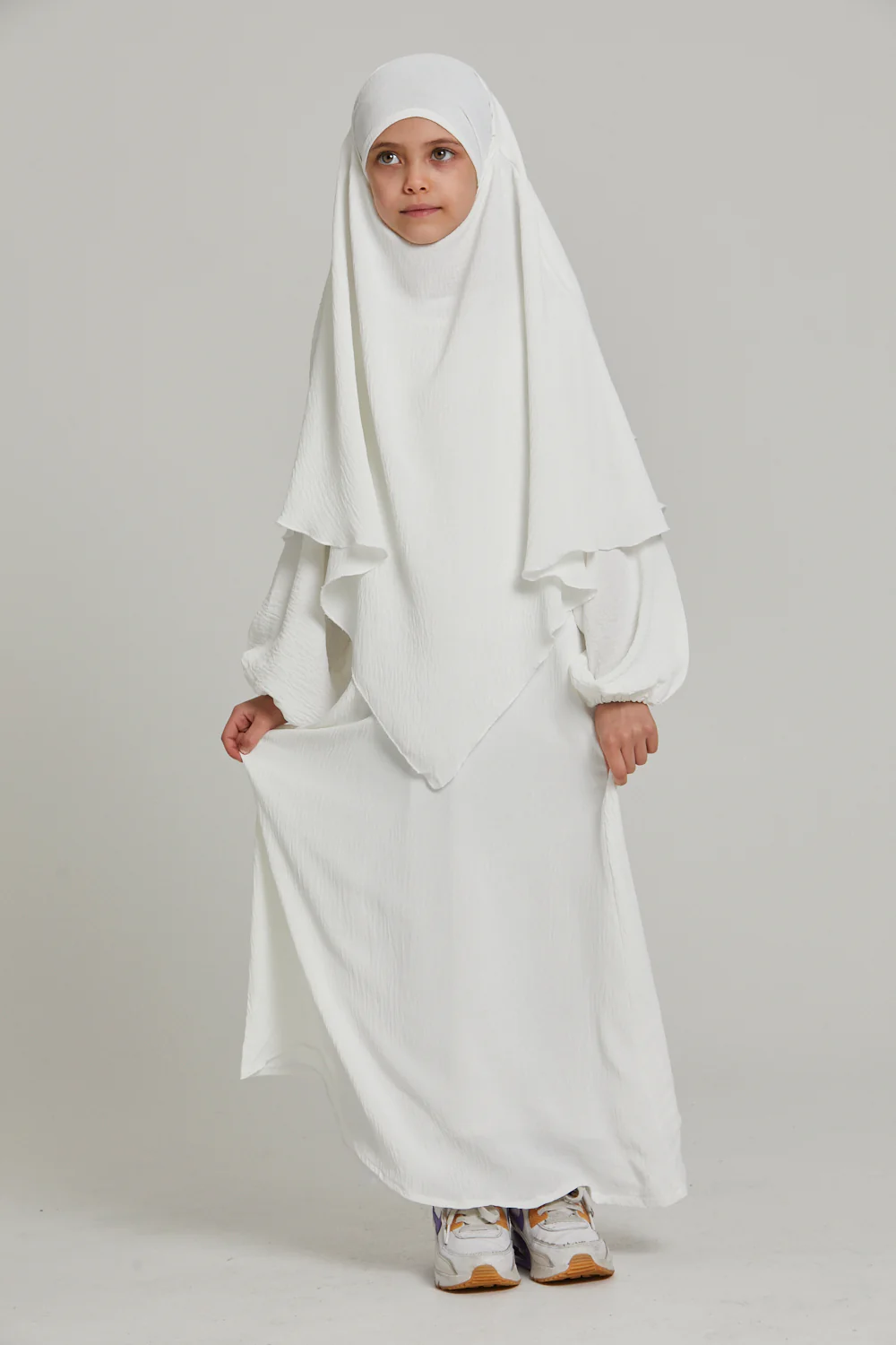 Junior Girls Abaya with Khimar Set - White