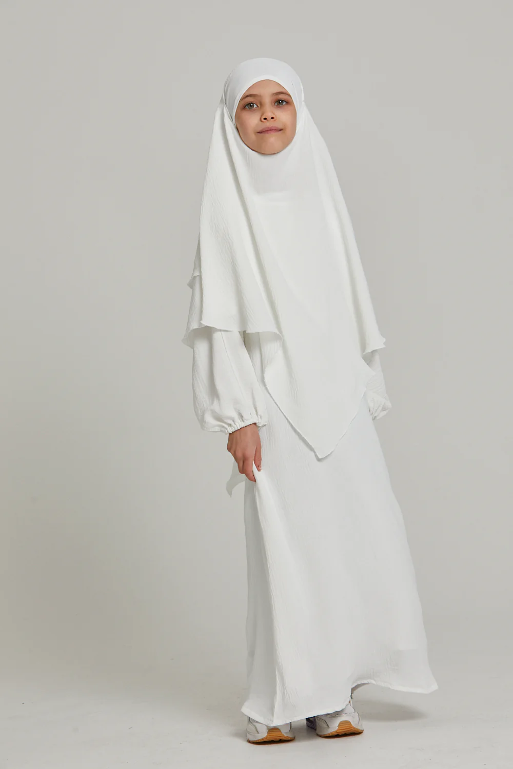 Junior Girls Abaya with Khimar Set - White - Image 4