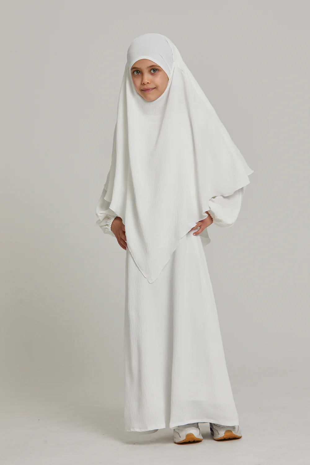 Junior Girls Abaya with Khimar Set - White - Image 5