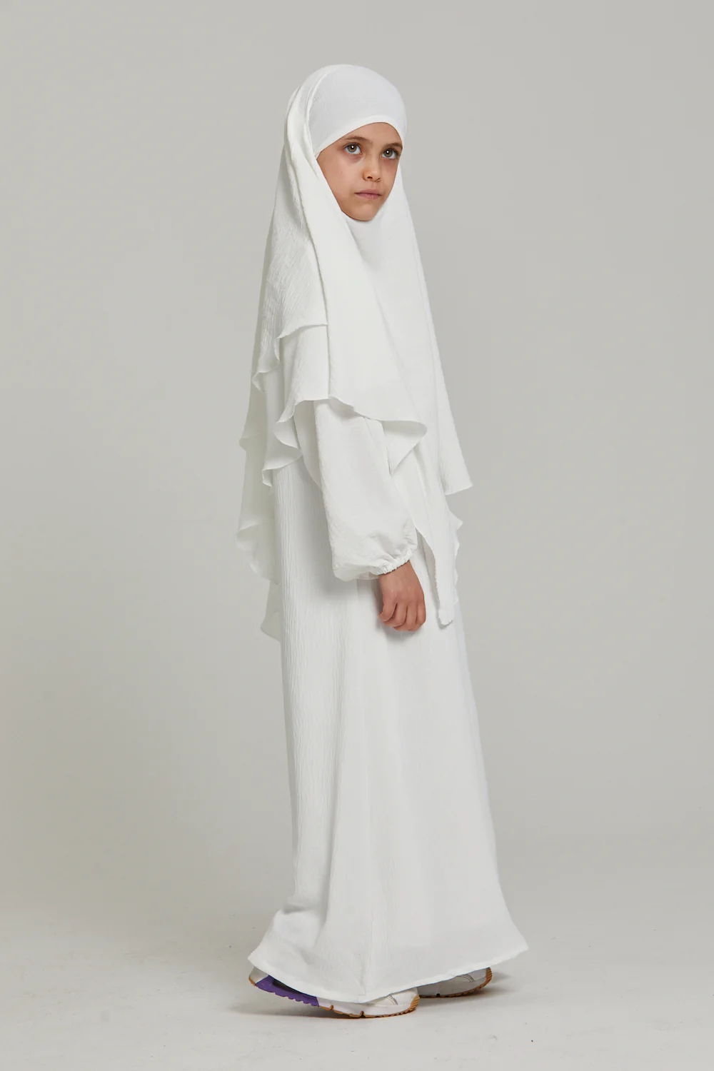 Junior Girls Abaya with Khimar Set - White - Image 6