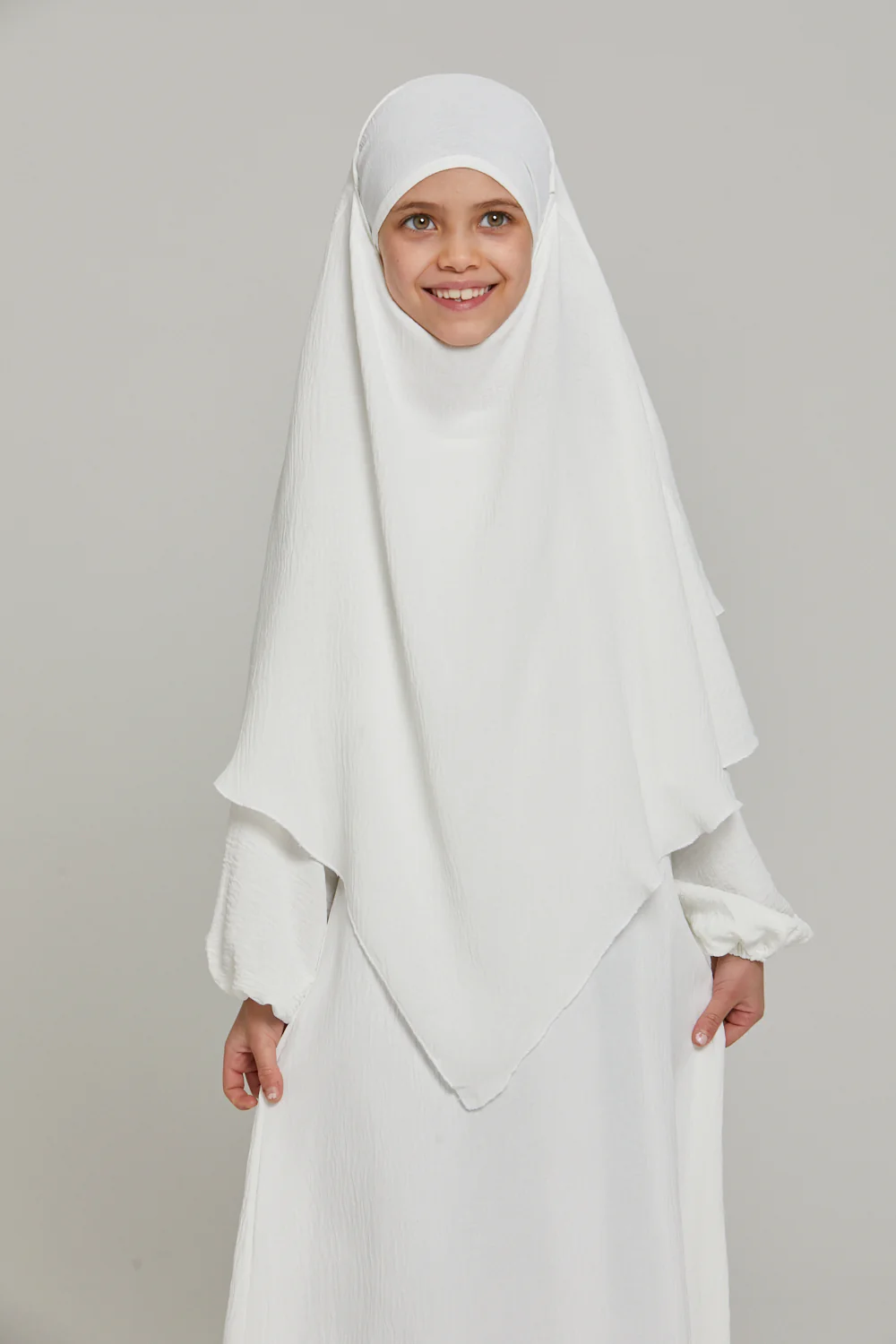 Junior Girls Abaya with Khimar Set - White - Image 7