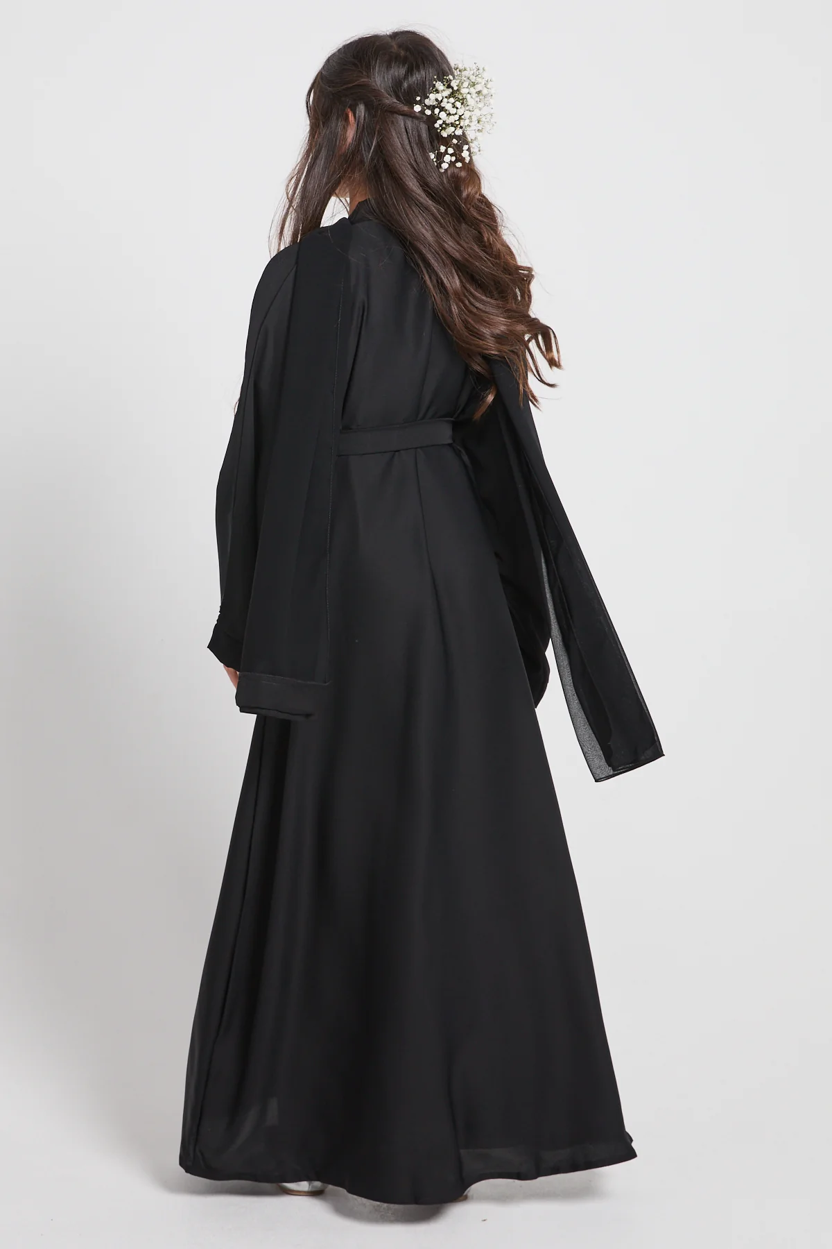 Junior Girls Black Botanique Embellished Open Abaya - Image 7